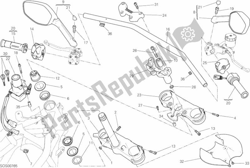 All parts for the Handlebar of the Ducati Multistrada 1200 ABS USA 2016